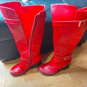 Miz Mooz Red leather wedge tall boots